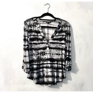 Sami & Jo Black and Grey Tie-Dye Striped Button Blouse : Small